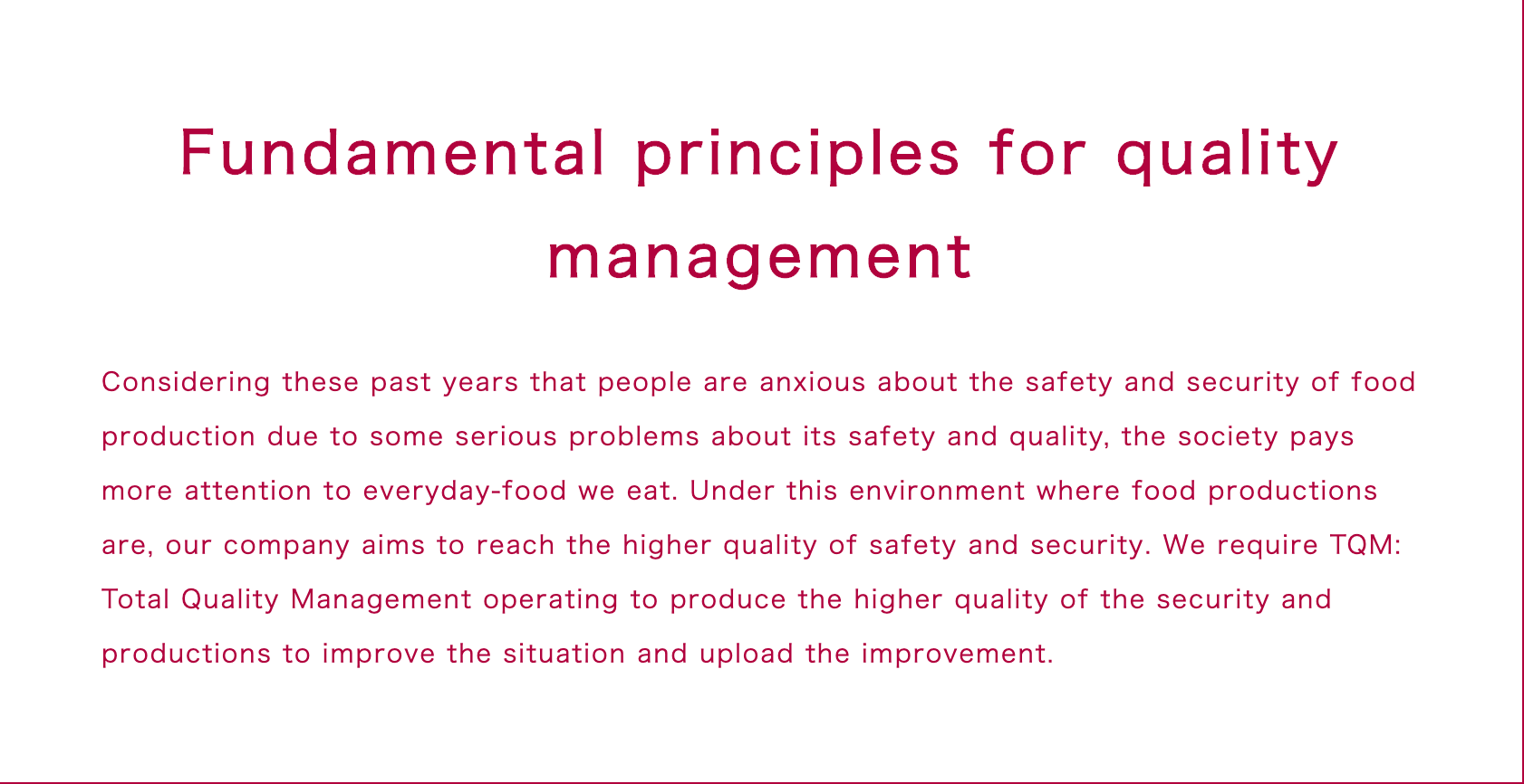 Fundamental principles for quality management